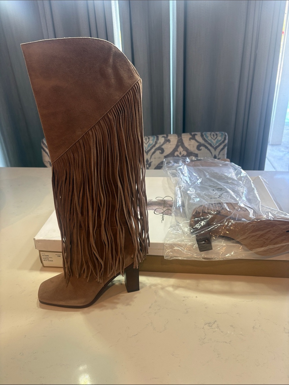 Jessica Simpson Brown Fringe Over-the-Knee Boot